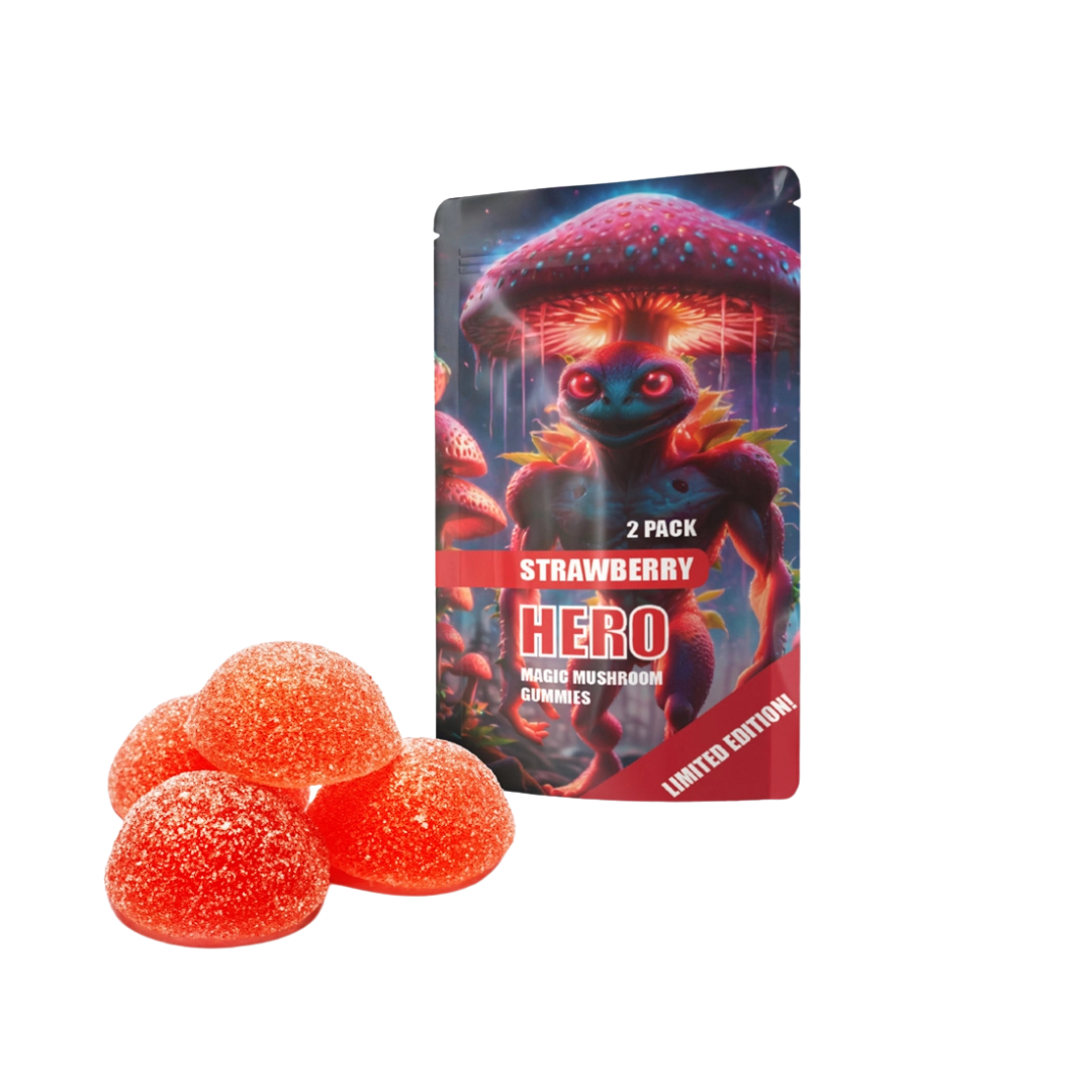 Hero Muscimol Gummies Strawberry 10mg – Magic Mushroom 2-pack - Von Leaf